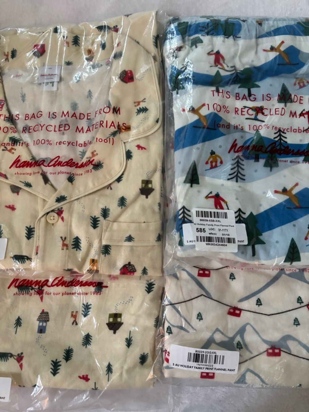 Hanna Andersson Winter print , set of pajamas and two flannel pants. 2x.
